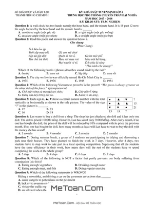 Đề Thi Tuyển Sinh Vào Lớp 6 Trường Trần Đại Nghĩa Năm 2017 - Phần Trắc Nghiệm