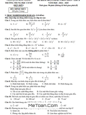 Đề Kiểm Tra Cuối Kì 1 Toán 8 Năm 2024 - 2025 Phòng GD&ĐT Bình Thạnh - TP HCM