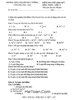 Đề Thi Giữa Kì 1 Toán 8 Năm Học 2025 - 2026 Trường THCS Nguyễn Huy Tưởng, Hà Nội (Kèm Lời Giải)