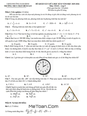 Đề Thi Giữa Học Kỳ 2 Toán 9 Năm 2025-2026 Trường THCS Trần Bích San, Ninh Bình: Kèm Đáp Án Chi Tiết