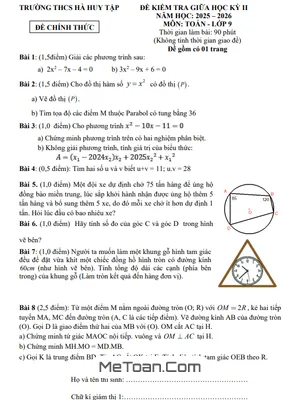 Đề Thi Giữa Học Kỳ 2 Toán 9 Trường THCS Hà Huy Tập (2025-2026) - Kèm Đáp Án Chi Tiết