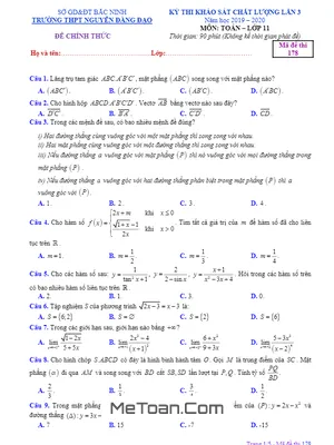 Đề khảo sát Toán 11 lần 3 năm 2019 – 2020 trường Nguyễn Đăng Đạo – Bắc Ninh