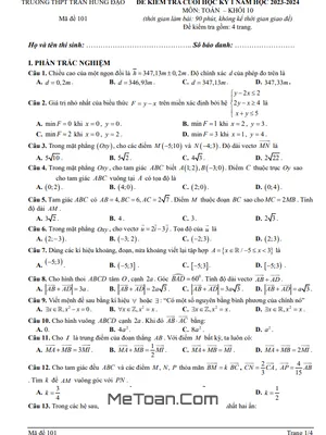 Đề thi học kỳ 1 Toán 10 năm 2023 - 2024 trường THPT Trần Hưng Đạo - Đắk Lắk