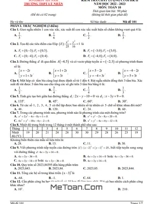 Đề thi HK2 Toán 10 năm 2022 – 2023 trường THPT Lý Nhân – Hà Nam (có đáp án)