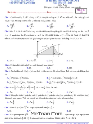 Đề thi thử Toán THPT Quốc gia 2019 lần 2 trường THPT Gang Thép - Thái Nguyên