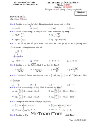 Bộ Đề Thi Thử THPT Quốc Gia Môn Toán Trường THPT Thanh Bình 1 - Đồng Tháp Năm 2017