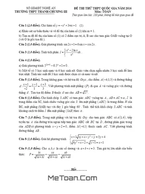 Đề Thi Thử Quốc Gia Môn Toán 2016 Trường THPT Thanh Chương 3 - Thanh Hóa