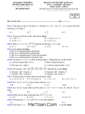 Đề KTCL Toán 10 lần 1 ôn thi THPTQG 2019 - 2020 trường Đội Cấn - Vĩnh Phúc