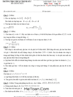 Đề thi giữa học kỳ 1 Toán 10 năm 2019 – 2020 trường Thuận Thành 3 – Bắc Ninh