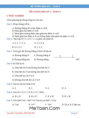 Đề Cương Ôn Tập Học Kì 1 Môn Toán Lớp 6