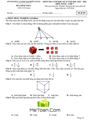 Đề thi Toán 7 cuối kỳ 2 năm 2023 - 2024 sở GD&ĐT Kiên Giang