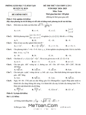 Đề thi thử Toán vào lớp 10 lần 1 năm 2024 - 2025 phòng GD&ĐT Vụ Bản - Nam Định