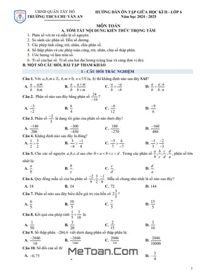 Ôn Tập Giữa Kì 2 Toán 6 Năm 2024 - 2025 Trường THCS Chu Văn An - Hà Nội