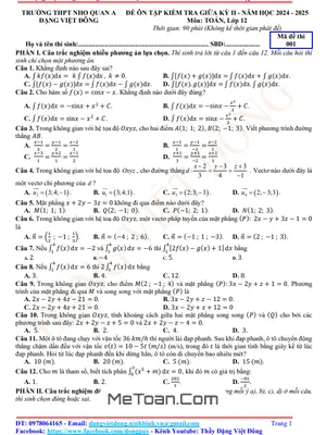 Tuyển Tập 06 Đề Ôn Tập Kiểm Tra Giữa Học Kỳ 2 Môn Toán 12 Năm 2024 - 2025
