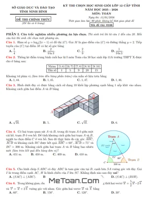 Đề thi chọn học sinh giỏi tỉnh môn Toán 12 năm 2025 – 2026 sở GD&ĐT Ninh Bình