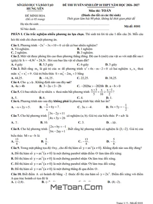 Đề Minh Họa Tuyển Sinh Lớp 10 Môn Toán Hưng Yên 2026-2027: Cập Nhật Mới Nhất Từ Sở GD&ĐT