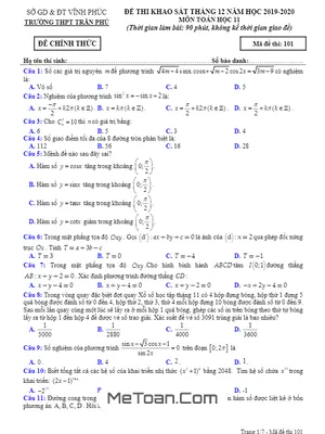 Đề khảo sát tháng 12/2019 môn Toán 11 trường THPT Trần Phú - Vĩnh Phúc
