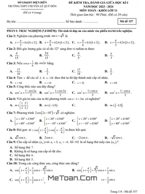 Đề Thi Giữa Kì 1 Toán 11 Cơ Bản Năm 2023 - 2024 Trường Chuyên Lê Quý Đôn - Điện Biên