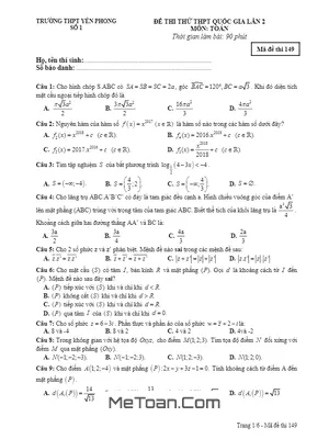 Đề Thi Thử THPT Quốc Gia 2017 Môn Toán Trường THPT Yên Phong 1 - Bắc Ninh Lần 2