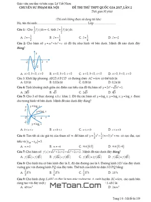 Đề Thi Thử THPT Quốc Gia 2017 Môn Toán Trường Chuyên Sư Phạm Hà Nội Lần 2