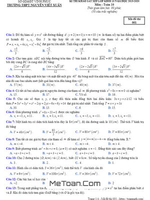 Đề thi Xếp lớp Toán 10 năm 2019 – 2020 trường Nguyễn Viết Xuân – Vĩnh Phúc