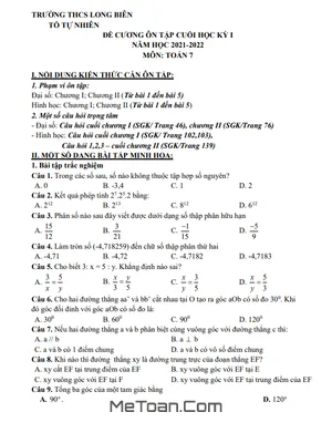 Đề cương ôn tập học kỳ 1 Toán 7 năm 2021 - 2022 trường THCS Long Biên - Hà Nội