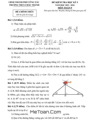 Đề thi học kỳ 1 Toán 9 năm 2023 - 2024 trường THCS Châu Thành - BR VT