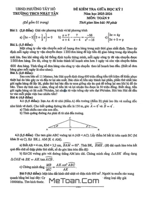 Đề thi giữa học kỳ 1 Toán 9 năm 2025 - 2026 trường THCS Nhật Tân, Hà Nội