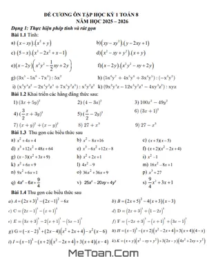 Đề Cương Ôn Tập Toán 8 Học Kì 1 Năm Học 2025-2026 Trường THCS Phúc Diễn – Hà Nội