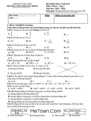 Đề Cuối Kì 1 Toán 7 Năm 2025 – 2026 Trường THCS Phương Đông – Đà Nẵng