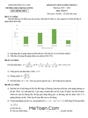 Đề Khảo Sát Toán 9 Tháng 2 Năm 2026 Trường THCS Trưng Vương – Hà Nội