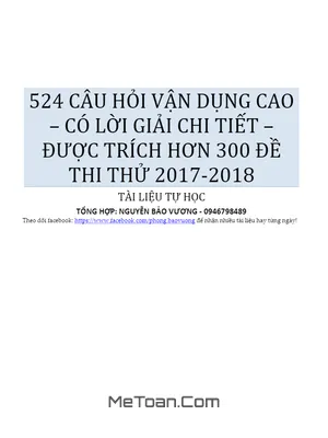 Cẩm Nang Luyện Thi THPTQG 2018 Môn Toán: 524 Câu Hỏi Vận Dụng Cao Có Lời Giải