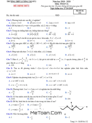 Đề khảo sát Toán 11 lần 1 năm 2019 – 2020 trường THPT Lương Tài 2 – Bắc Ninh