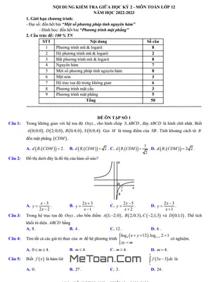 Đề Ôn Tập Giữa Kỳ 2 Toán 12 Năm 2022 - 2023 Trường THPT Việt Đức - Hà Nội