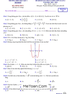 Đề khảo sát Toán 12 lần 2 năm 2023 - 2024 trường THPT Hậu Lộc 1 - Thanh Hóa