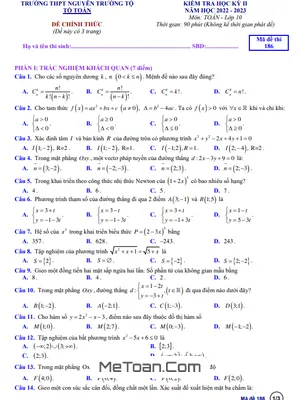 Đề học kỳ 2 Toán 10 năm 2022 – 2023 trường THPT Nguyễn Trường Tộ – TT Huế