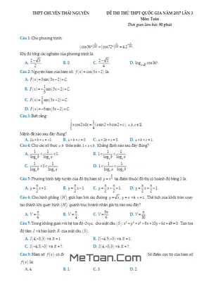 Đề Thi Thử THPT Quốc Gia 2017 Môn Toán Trường THPT Chuyên Thái Nguyên Lần 3