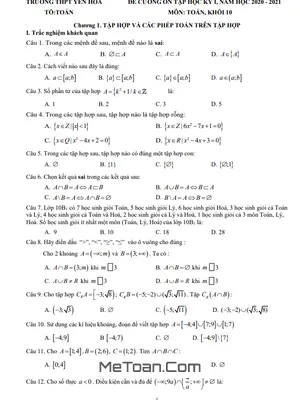 Đề Cương Ôn Tập Học Kỳ 1 Toán 10 Năm 2020 - 2021 Trường THPT Yên Hòa - Hà Nội