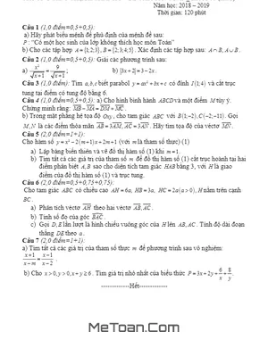 Đề thi Toán 10 lần 2 năm 2018 - 2019 trường THPT Thạch Thành 1 - Thanh Hóa