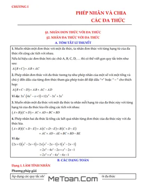Lý thuyết, Các Dạng Toán và Bài Tập Phép Nhân và Phép Chia Đa Thức Lớp 8