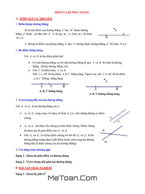 Tóm Tắt Lý Thuyết Và Bài Tập Trắc Nghiệm Điểm Và Đường Thẳng Lớp 6