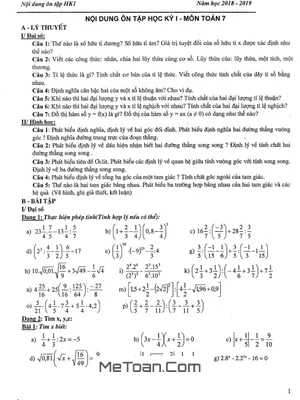 Ôn Tập Học Kỳ 1 Toán 7 Năm 2018 - 2019 Trường THCS Láng Thượng - Hà Nội