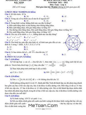 Đề thi giữa kỳ 1 Toán 6 năm 2021 - 2022 sở GD&ĐT Bắc Ninh