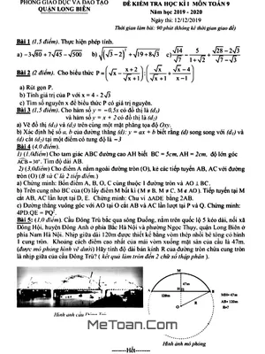 Đề thi HK1 Toán 9 năm học 2019 - 2020 phòng GD&ĐT Long Biên - Hà Nội