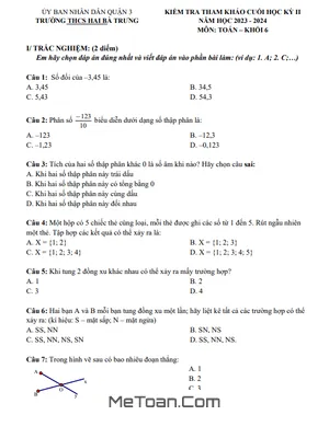 Đề Tham Khảo Cuối Kì 2 Toán 6 Năm 2023 - 2024 Phòng GD&ĐT Quận 3 - TP HCM