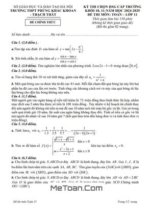 Đề chọn HSG Toán 11 năm 2024 - 2025 trường THPT Phùng Khắc Khoan - Hà Nội