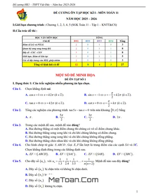Đề Cương Ôn Tập Học Kỳ 1 Toán 11 Năm 2025 - 2026 Trường THPT Việt Đức