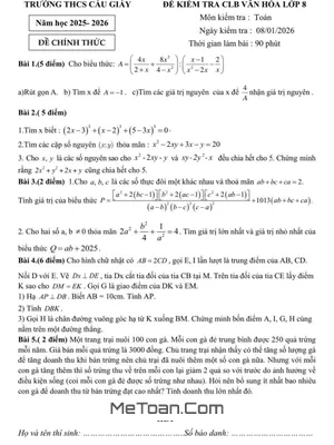 Đề Khảo Sát CLB Toán 8 Năm Học 2025 – 2026 Trường THCS Cầu Giấy – Hà Nội