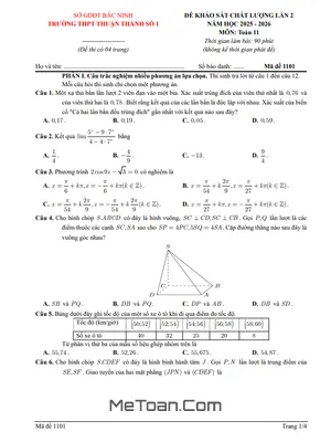 Đề Khảo Sát Toán 11 Lần 2 Năm Học 2025-2026 THPT Thuận Thành 1 – Bắc Ninh Có Đáp Án