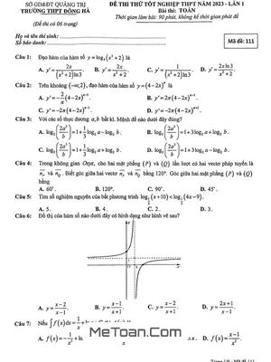 Đề thi thử THPT Quốc gia 2023 môn Toán lần 1 trường THPT Đông Hà - Quảng Trị
